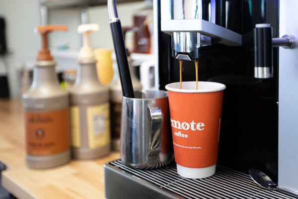 Espresso pulling into Remote Coffee cup